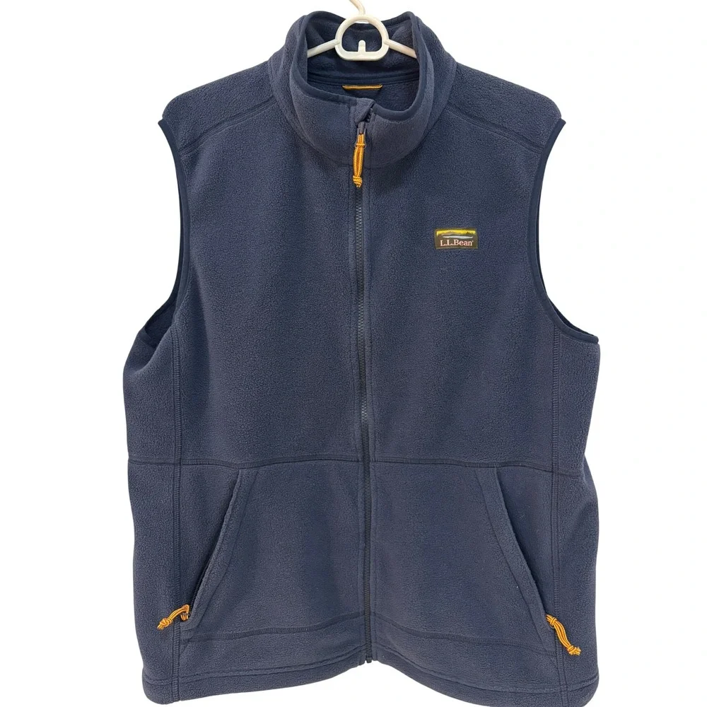 LL Bean Mens Mountain Classic Fleece Vest Navy Blue Full Zip L Large 504672 F22